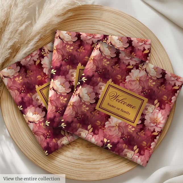 Serviette En Papier Superbe Dîner Personnalisé Blush Burgundy Gold (Gorgeous Blush Burgundy Gold Personalized Dinner Paper Dinner Napkins)
