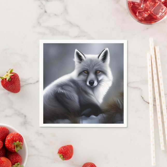 Serviette En Papier Superbe Renard Artique (En situation)