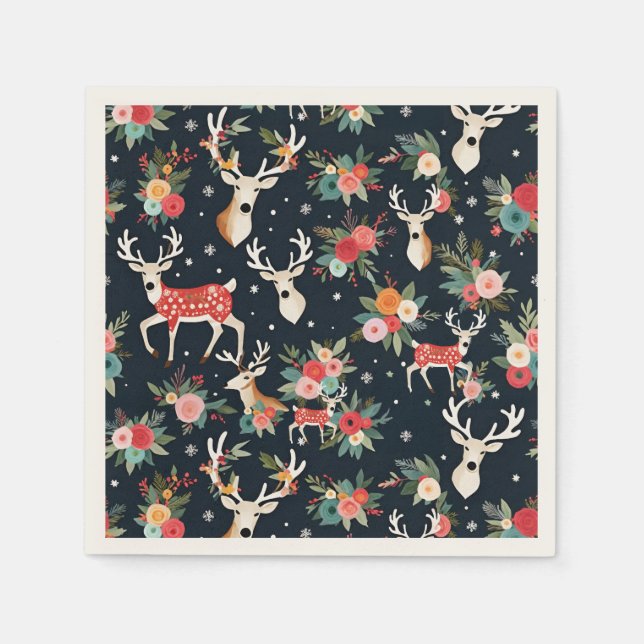Serviette En Papier Superbe renne de Noël Floral (Devant)