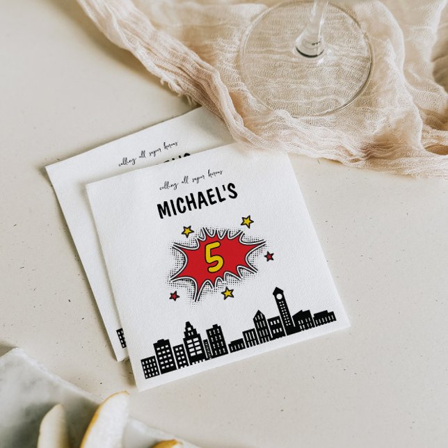 Serviette En Papier Superhero dynamique 5e anniversaire (Créateur téléchargé)