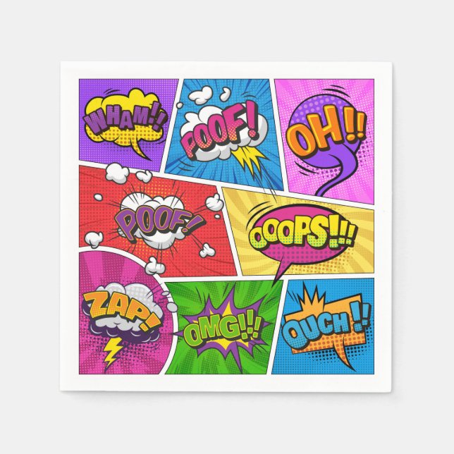 Serviette En Papier Superhero Gamer Comic livre conception papier serv (Devant)