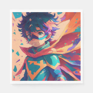 Serviette En Papier Superhéros de l'Anime bleu et rouge