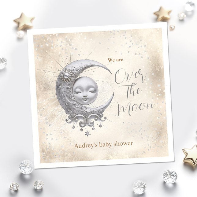 Serviette En Papier Sur la lune Baby shower neutre du genre (Over The Moon Gender Neutral Baby Shower Napkins)