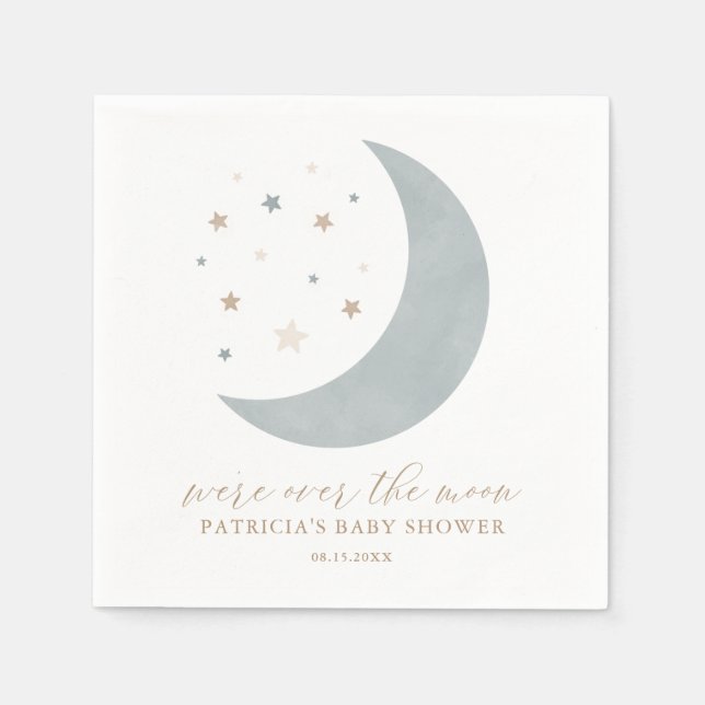 Serviette En Papier Sur la lune Blue Boy Baby shower serviettes (Devant)