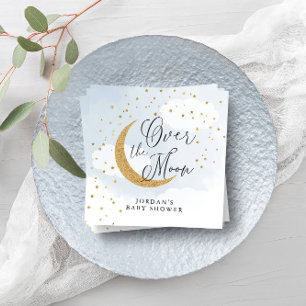 Serviette En Papier Sur la Lune Gold & Blue Baby shower Personnalisé