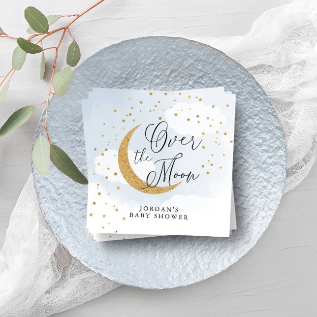 Serviette En Papier Sur la Lune Gold & Blue Baby shower Personnalisé (Créateur téléchargé)