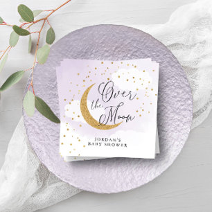 Serviette En Papier Sur la Lune Or Violet Baby Shower Personnalisé