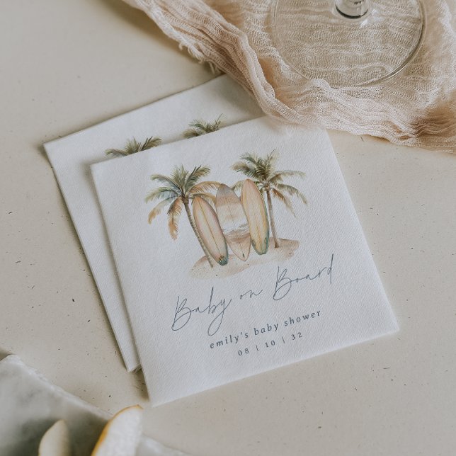 Serviette En Papier Surf côtier Baby shower "Baby on board" (Créateur téléchargé)