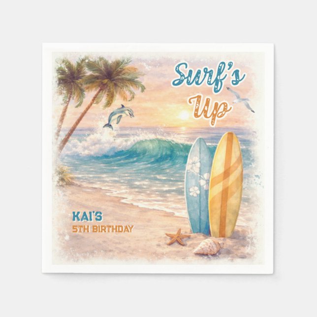 Serviette En Papier Surf’s Up Retro Beach Birthday Party  (Devant)