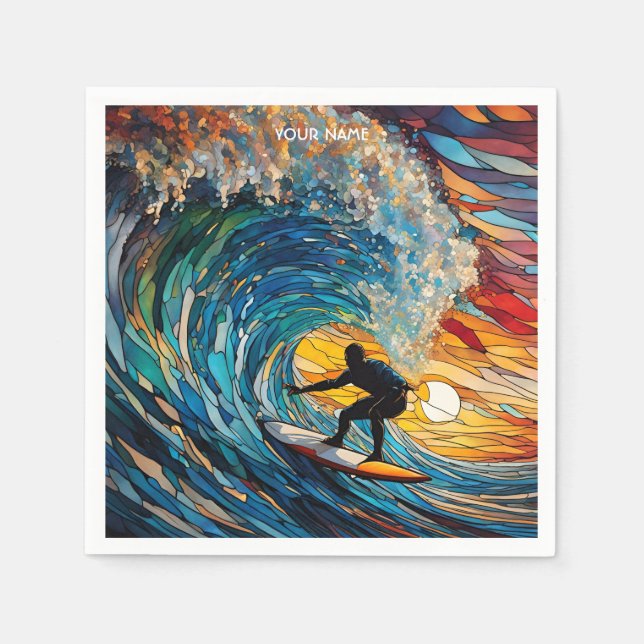 Serviette En Papier Surfeur en Verre Satiné Cute Imaginaire (Devant)