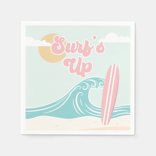 Serviette En Papier Surfs Up Pink Beach Anniversaire (Devant)