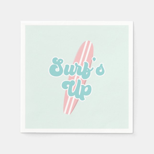 Serviette En Papier Surfs Up Pink Beach Anniversaire (Devant)