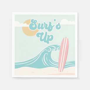 Serviette En Papier Surfs Up Pink Beach Plaques de papier d'anniversai