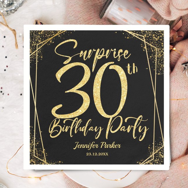 Serviette En Papier Surprise 30e anniversaire de fête Black & Gold Par (Créateur téléchargé)
