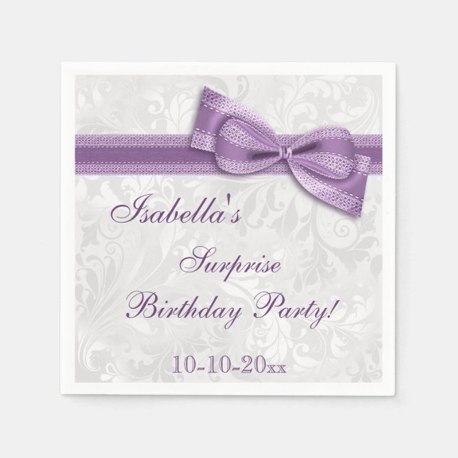 Serviette En Papier SURPRISE Anniversaire Fête Damas et Bow (Devant)