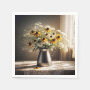 Serviette En Papier Susan Bouquet aux yeux noirs sur dentelle