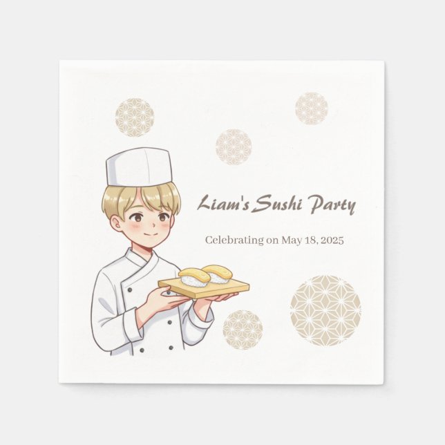 Serviette En Papier Sushi Birthday Party Invitation with Cute Anime  (Devant)