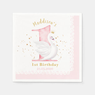 Serviette En Papier Swan Princess 1er Anniversaire serviettes