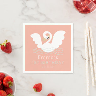 Serviette En Papier Swan Princess Moderne rose fille Anniversaire