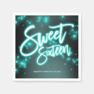 Serviette En Papier Sweet 16 Anniversaire Turquoise Neon Glow Dark Par