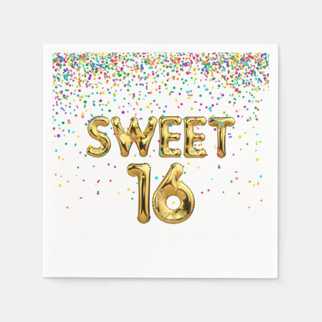 Serviette En Papier Sweet 16 Ballons et Confetti (Devant)