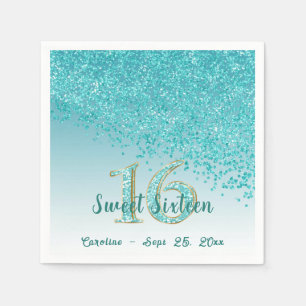 Serviette En Papier Sweet 16 Bleu Turquoise Parties scintillant et mon