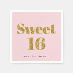 Serviette En Papier Sweet 16 Blush Pink Gold Parties scintillant Party