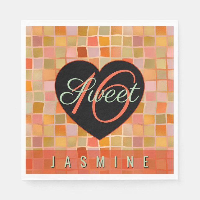 Serviette En Papier Sweet 16 coeur noir ado fille (Devant)