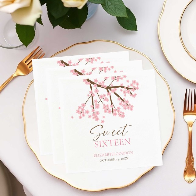 Serviette En Papier Sweet 16 Fleurs de cerisiers Anniversaire Printemp (Créateur téléchargé)