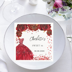 Serviette En Papier Sweet 16 fleurs de robe rouge blanc fête
