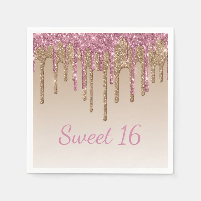 Serviette En Papier Sweet 16 Glam Script Ombré Sparkle (Devant)