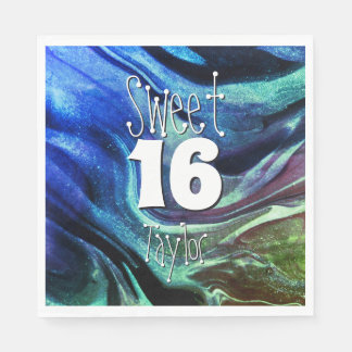 Serviette En Papier Sweet 16 Green & Blue Marble Personnalisé