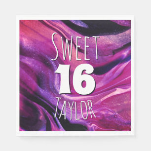 Serviette En Papier Sweet 16 Magenta Violet Marbre Personnalisé