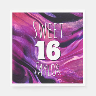 Serviette En Papier Sweet 16 Magenta Violet Marbre Personnalisé