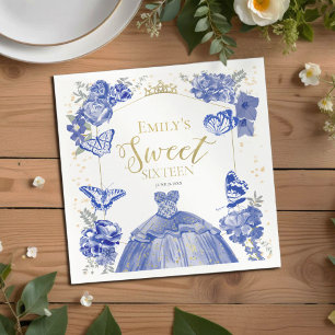 Serviette En Papier Sweet 16 Napkins Butterfly Royal Blue robe Floral