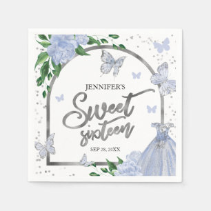 Serviette En Papier Sweet 16 Papillons Dusty Blue Blush Gown