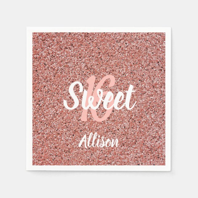 Serviette En Papier Sweet 16 Parties scintillant rose personnalisée (Devant)