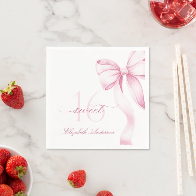 Serviette En Papier Sweet 16 Pink Bow Napkins (En situation)