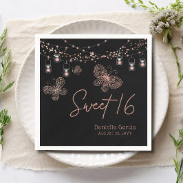 Serviette En Papier Sweet 16 Rose Gold Butterfly Chic Moderne Annivers