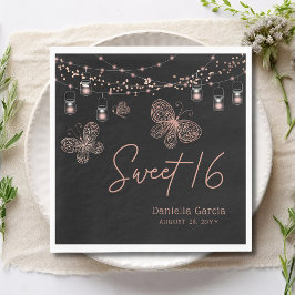Serviette En Papier Sweet 16 Rose Gold Butterfly Chic Moderne Annivers