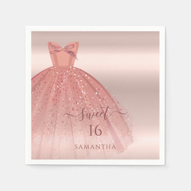 Serviette En Papier Sweet 16 Rose Gold Script Glam Anniversaire Papier (Devant)