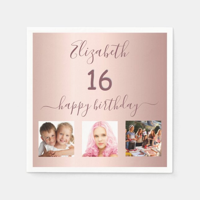 Serviette En Papier Sweet 16 rose or blush photo (Devant)