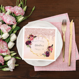 Serviette En Papier Sweet 16 rose or rose parties scintillant géométri