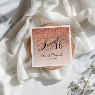 Serviette En Papier Sweet 16 Rose Parties scintillant or Glam Personna