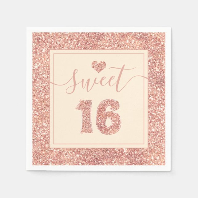 Serviette En Papier Sweet 16 Saumon rose Faux Parties scintillant Anni (Devant)