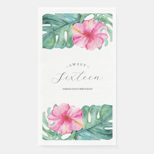 Serviette En Papier Sweet 16 Thème Tropical Anniversaire (Devant)