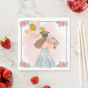 Serviette En Papier Sweet Brunette Girl Aquarelle Graduation