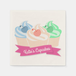 Serviette En Papier Sweet Cupcake Trio Personnalisé rose