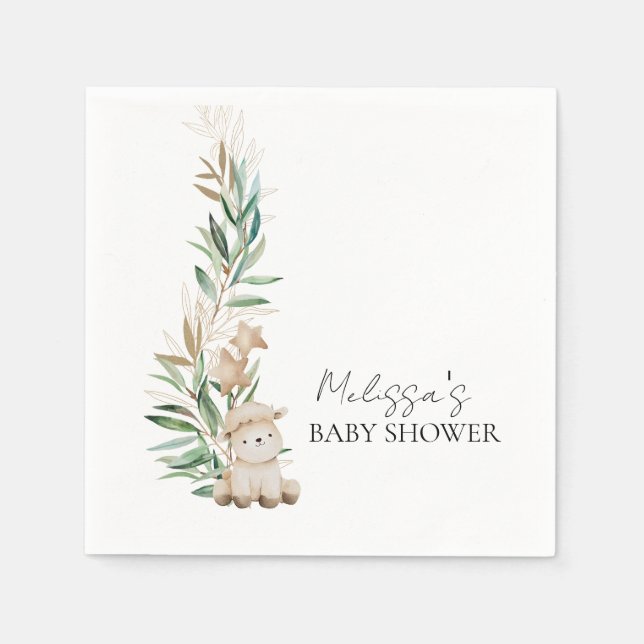 Serviette En Papier Sweet Little Lamb Green Botanical Personnaliser (Devant)