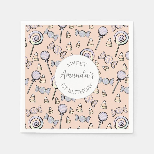Serviette En Papier Sweet Little One Candy Thème 1er anniversaire Pers (Devant)